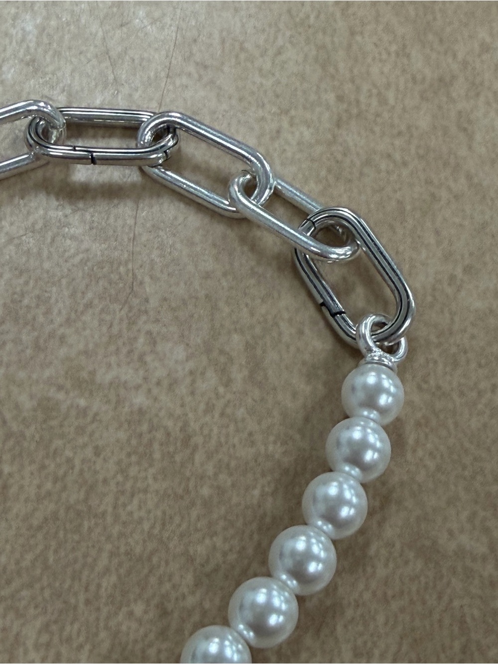 Pandora Silver Link Bracelet with White Pearls and Chain new no box 7 inches - Picture 3 of 4